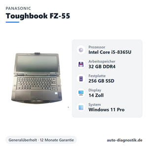 Panasonic Toughbook FZ-55 mit Übersicht der wichtigsten technischen Daten