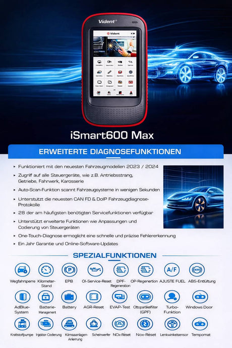 Vident iSmart600 Max KFZ Diagnosegerät mit 5 Zoll Touchscreen
