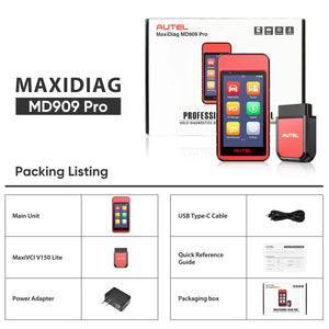 Autel MaxiDiag MD909 Pro Lieferumfang mit MaxiVCI V150 Lite, Netzteil und USB-C-Kabel