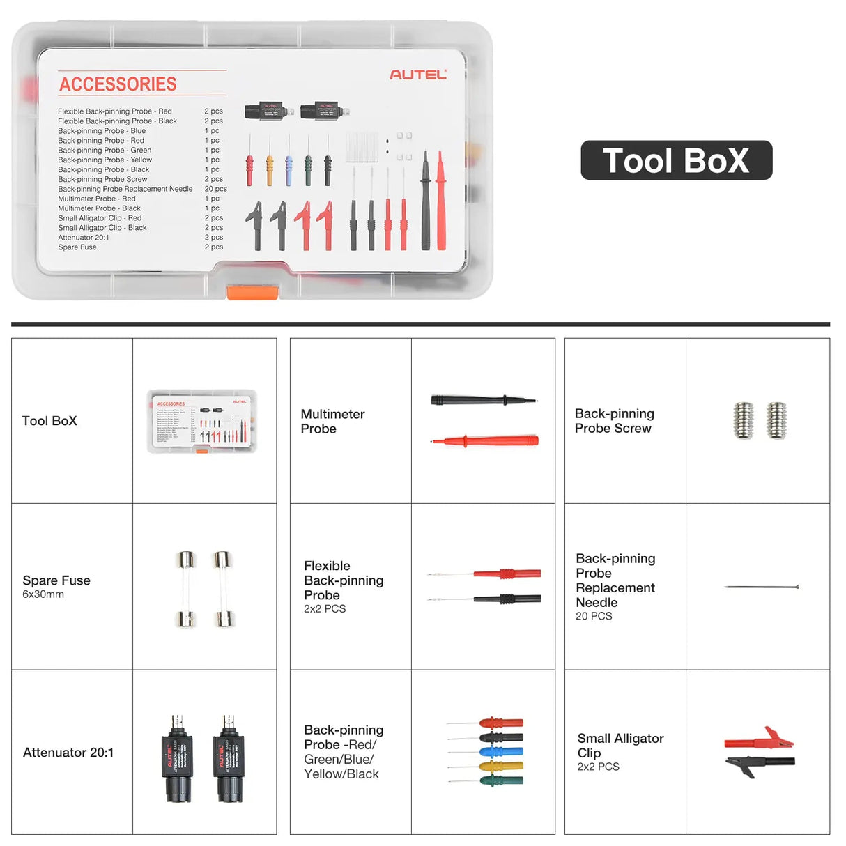 Autel MaxiSys MS919 S2 Toolbox mit Prüfspitzen, Sonden und Klemmen