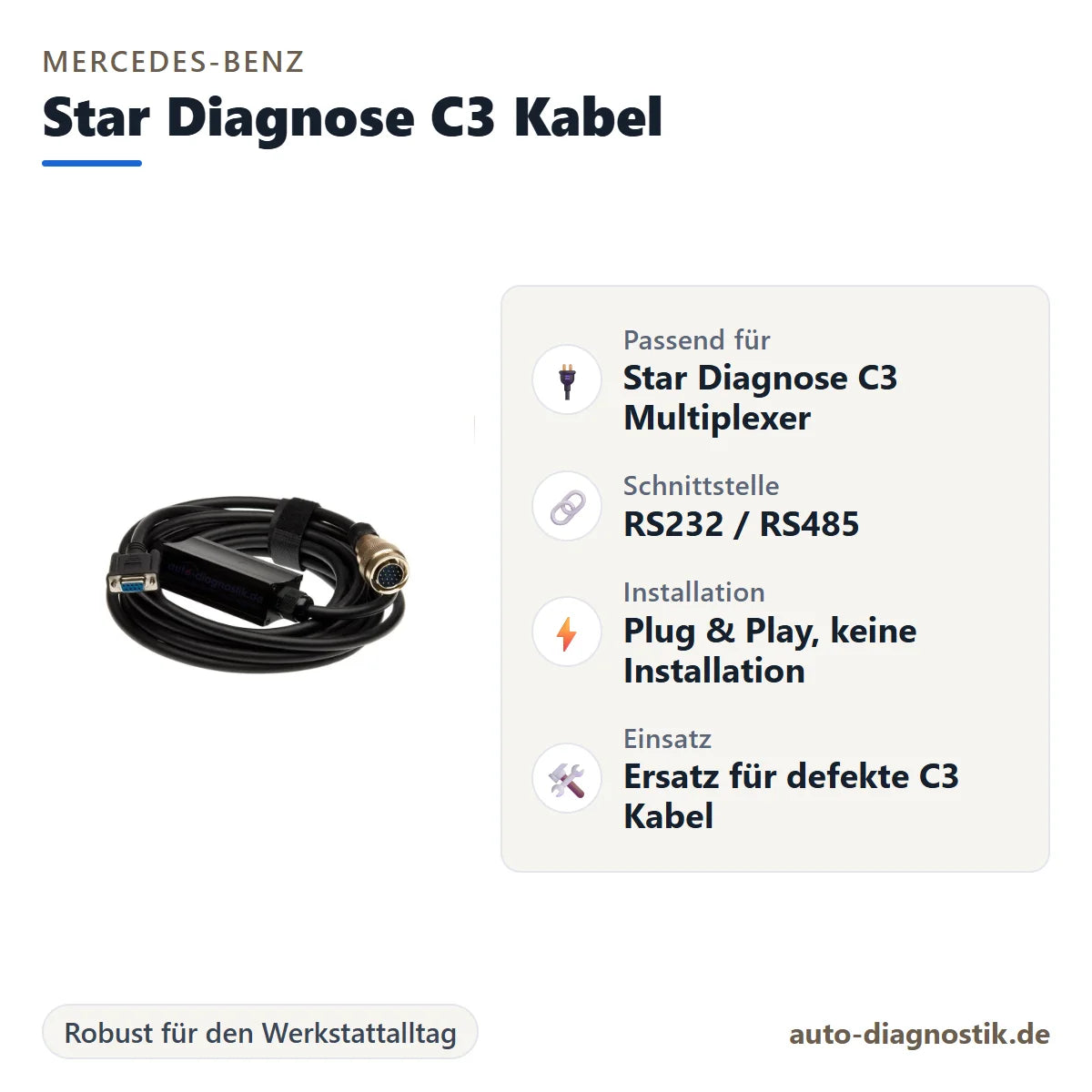 Mercedes-Benz Star Diagnose C3 Kabel mit Übersicht der wichtigsten Anschlüsse