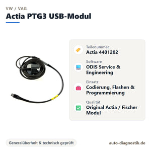 VW VAG Actia PTG3 USB-Modul mit Übersicht der wichtigsten Eigenschaften