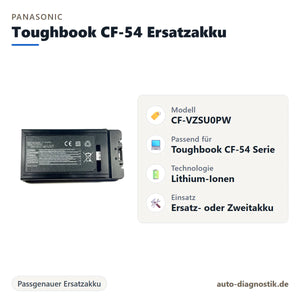 Panasonic Toughbook CF-54 Ersatzakku mit Übersicht der wichtigsten Eigenschaften