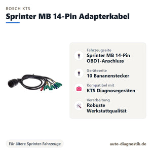 Bosch KTS Sprinter MB 14-Pin Adapterkabel mit Übersicht der wichtigsten Anschlüsse
