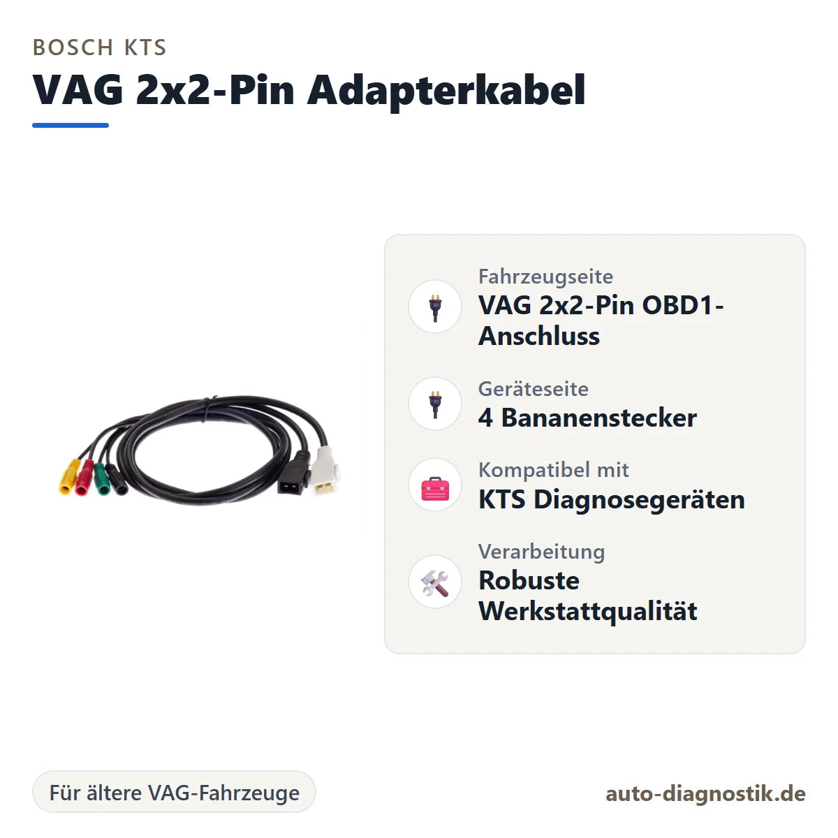 Bosch KTS VAG 2x2-Pin Adapterkabel mit Übersicht der wichtigsten Anschlüsse