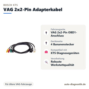 Bosch KTS VAG 2x2-Pin Adapterkabel mit Übersicht der wichtigsten Anschlüsse