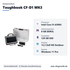 Panasonic Toughbook CF-D1 MK3 mit Übersicht der wichtigsten technischen Daten
