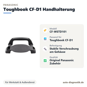 Panasonic Toughbook CF-D1 Handhalterung mit Übersicht der wichtigsten Eigenschaften