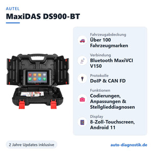 Autel MaxiDAS DS900-BT mit Übersicht der wichtigsten Funktionen