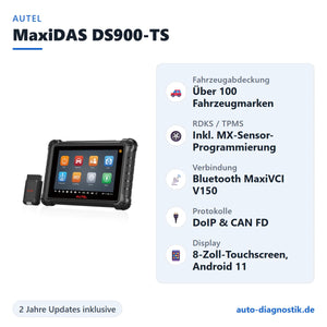 Autel MaxiDAS DS900-TS mit Übersicht der wichtigsten Funktionen