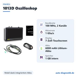 FNIRSI 1013D Oszilloskop mit Übersicht der wichtigsten technischen Daten