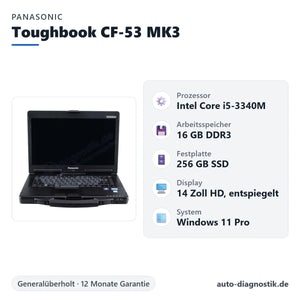 Panasonic Toughbook CF-53 MK3 mit Übersicht der wichtigsten technischen Daten