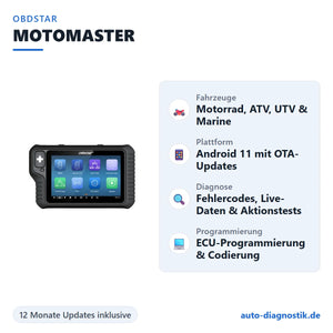 OBDSTAR MOTOMASTER Motorrad-Diagnosegerät mit Übersicht der wichtigsten Funktionen