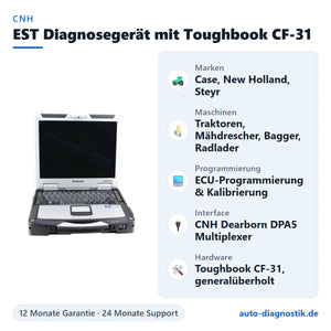 CNH EST Diagnosegerät mit Panasonic Toughbook CF-31 mit Übersicht der wichtigsten Funktionen