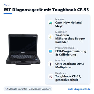CNH EST Diagnosegerät mit Panasonic Toughbook CF-53 mit Übersicht der wichtigsten Funktionen