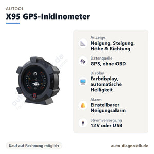 AUTOOL X95 GPS-Inklinometer mit Übersicht der wichtigsten Funktionen