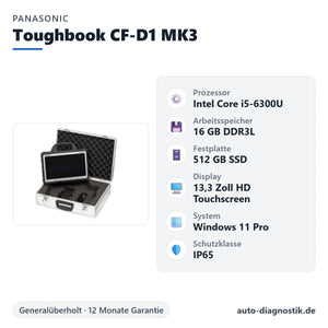 Panasonic Toughbook CF-D1 MK3 mit Übersicht der wichtigsten technischen Daten