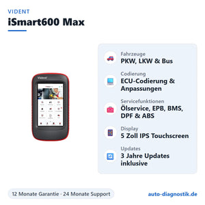Vident iSmart600 Max mit Übersicht der wichtigsten Funktionen