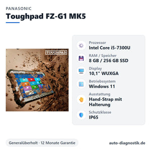 Panasonic Toughpad FZ-G1 MK5 mit Übersicht der wichtigsten technischen Daten