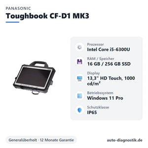 Panasonic Toughbook CF-D1 MK3 mit Übersicht der wichtigsten technischen Daten