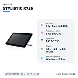 Fujitsu STYLISTIC R726 mit Übersicht der wichtigsten technischen Daten