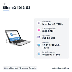 HP Elite x2 1012 G2 mit Übersicht der wichtigsten technischen Daten