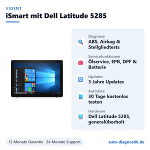 Vident iSmart Diagnosegerät mit Dell Latitude 5285 mit Übersicht der wichtigsten Funktionen