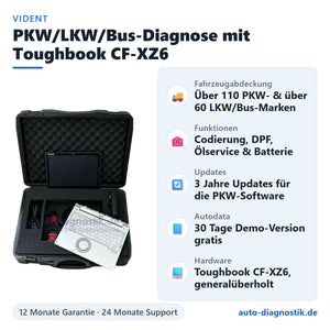 PKW LKW Bus Diagnosegerät mit Toughbook CF-XZ6 mit Übersicht der wichtigsten Funktionen