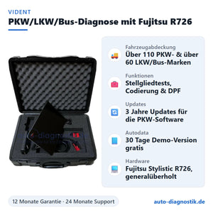 PKW LKW Bus Diagnosegerät mit Fujitsu Stylistic R726 mit Übersicht der wichtigsten Funktionen