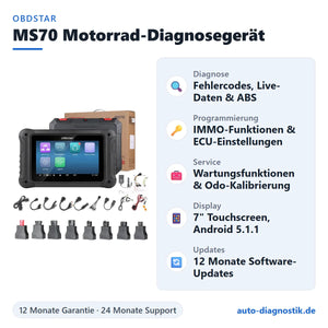 OBDSTAR MS70 Motorrad-Diagnosegerät mit Übersicht der wichtigsten Funktionen