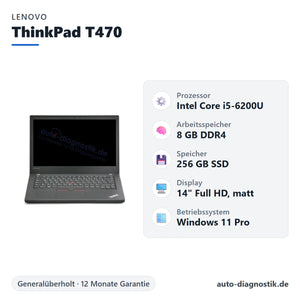Lenovo ThinkPad T470 mit Übersicht der wichtigsten technischen Daten