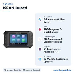 OBDSTAR ISCAN Ducati Motorrad Diagnosegerät mit Übersicht der wichtigsten Funktionen