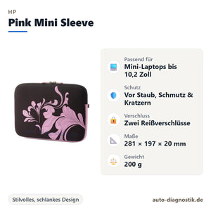 HP Pink Mini Sleeve Notebooktasche mit Übersicht der wichtigsten Eigenschaften