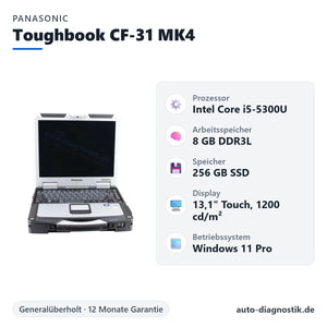 Panasonic Toughbook CF-31 MK4 mit Übersicht der wichtigsten technischen Daten