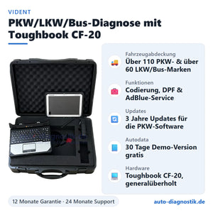 PKW LKW Bus Diagnosegerät mit Toughbook CF-20 mit Übersicht der wichtigsten Funktionen