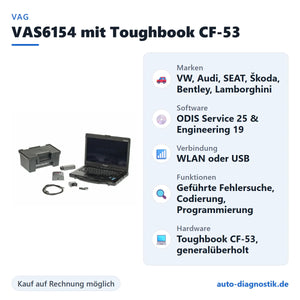VAS6154 Diagnosegerät mit Panasonic Toughbook CF-53 mit Übersicht der wichtigsten Funktionen