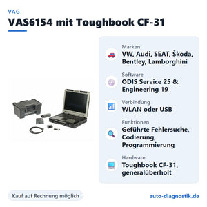 VAS6154 Diagnosegerät mit Panasonic Toughbook CF-31 mit Übersicht der wichtigsten Funktionen