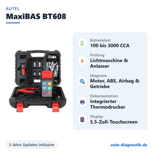 Autel MaxiBAS BT608 mit Übersicht der wichtigsten Funktionen