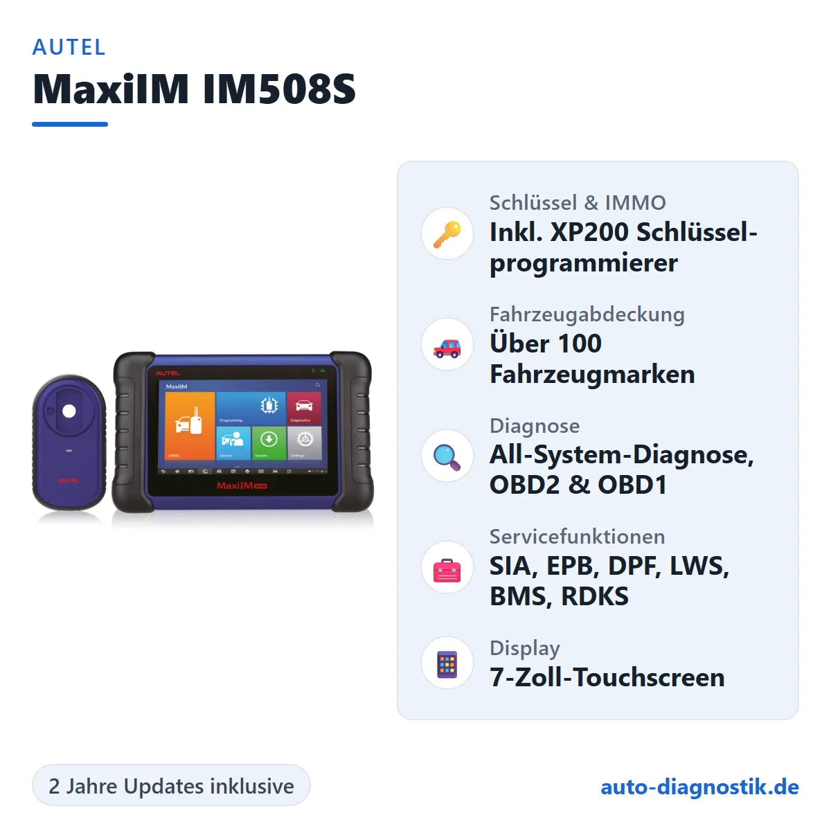 Autel MaxiIM IM508S mit Übersicht der wichtigsten Funktionen