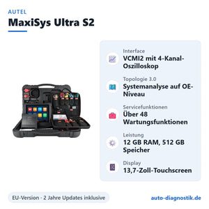 Autel MaxiSys Ultra S2 mit Übersicht der wichtigsten Funktionen