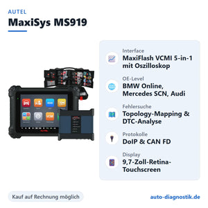 Autel MaxiSys MS919 mit Übersicht der wichtigsten Funktionen