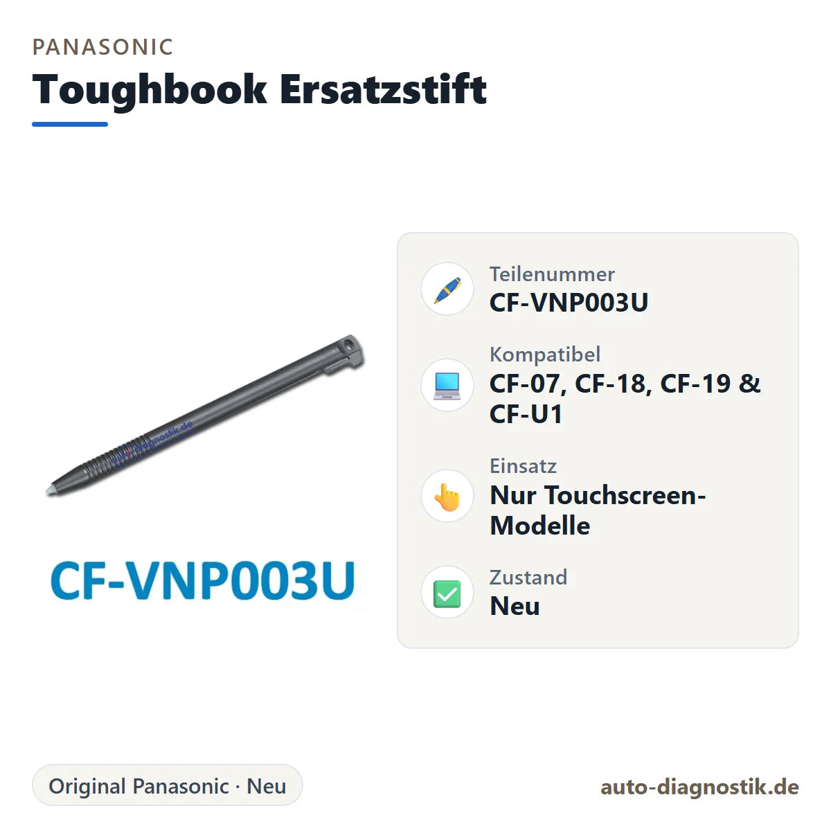 Original Panasonic Toughbook Ersatzstift CF-VNP003U mit Übersicht der wichtigsten Eigenschaften