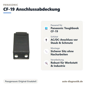 Panasonic Toughbook CF-19 AC/DC-Anschlussabdeckung mit Übersicht der wichtigsten Eigenschaften