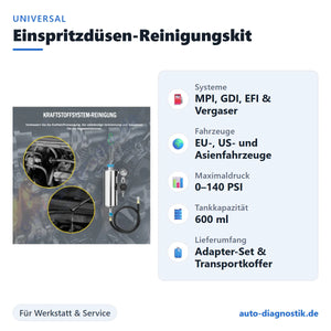 Universal Einspritzdüsen-Reinigungskit mit Übersicht der wichtigsten Eigenschaften