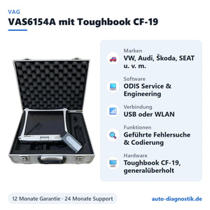 VAS6154A Diagnosegerät mit Panasonic Toughbook CF-19 mit Übersicht der wichtigsten Funktionen