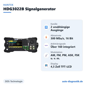 Hantek HDG3022B Signalgenerator mit Übersicht der wichtigsten Funktionen