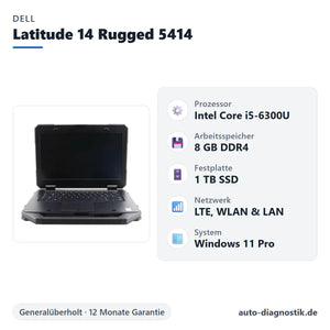 Dell Latitude 14 Rugged 5414 mit Übersicht der wichtigsten technischen Daten