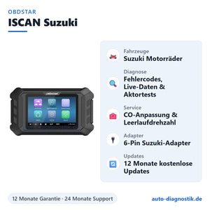 OBDSTAR ISCAN Suzuki Motorrad-Diagnosegerät mit Übersicht der wichtigsten Funktionen