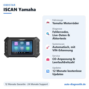 OBDSTAR ISCAN Yamaha Motorrad-Diagnosegerät mit Übersicht der wichtigsten Funktionen