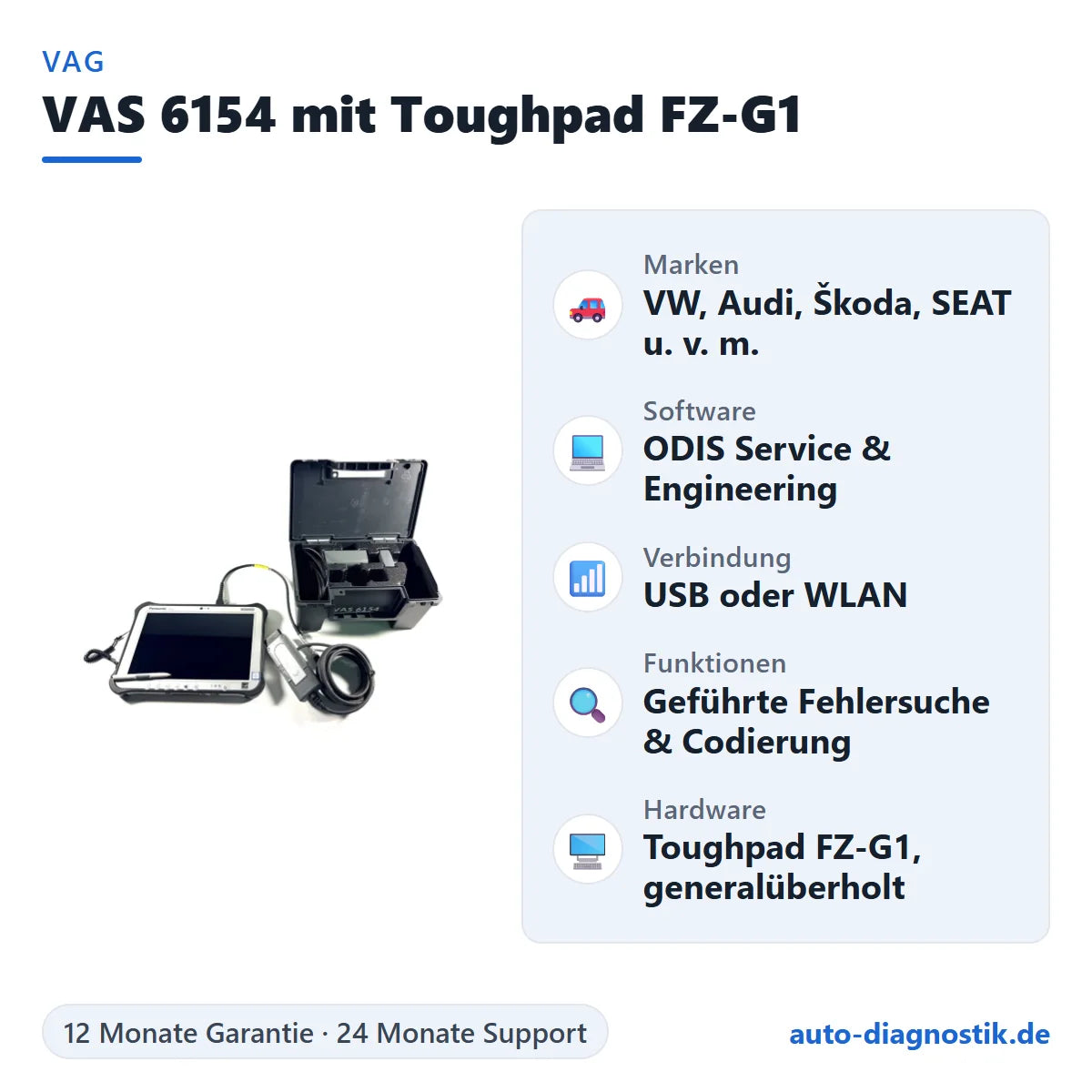 VAS 6154 Diagnosegerät mit Panasonic Toughpad FZ-G1 mit Übersicht der wichtigsten Funktionen